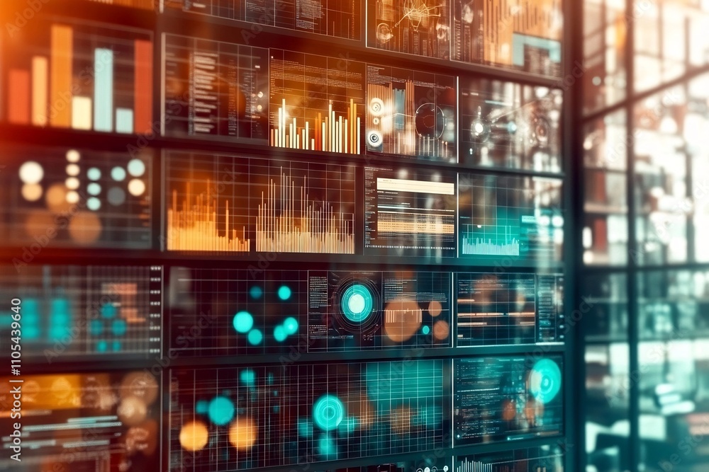 Futuristic Data Visualization Interface with Abstract Infographic and Financial Charts Futuristic Data Visualization Interface with Abstract Infographic and Financial Charts