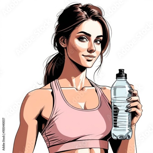 Woman holding water bottle in athletic wear represents fitness and hydration