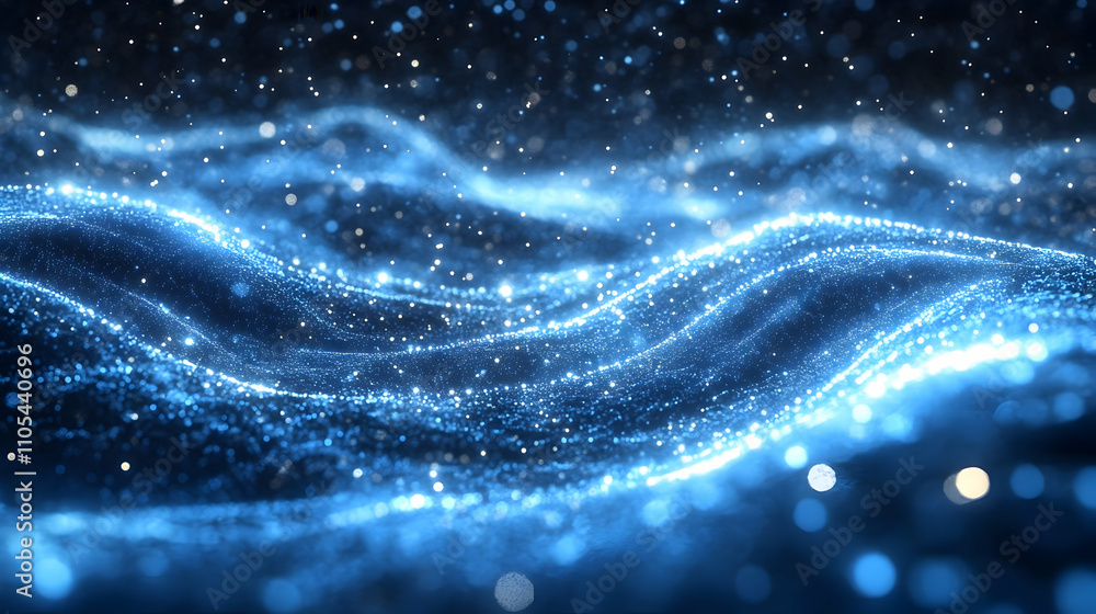 Fototapeta premium 3D Render of Abstract Blue Glittering Waves Background