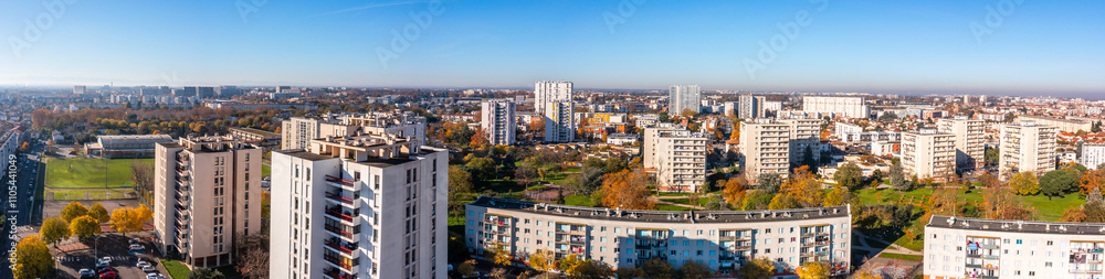Obraz premium Aerial view of a neighborhood in Toulouse, Haute Garonne, Occitanie, France