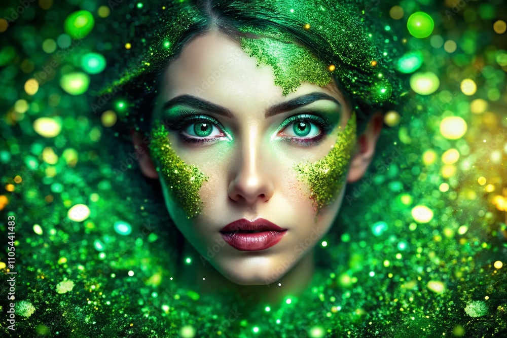 Abstract Green Shining Top Magic Light Burst with Shiny Sparkling Glitter Particles Creating an Enchanting Background Design for Creative Projects and Visual Arts Abstract Green Shining Top Magic Light Burst with Shiny Sparkling Glitter Particles Creating an Enchanting Background Design for Creative Projects and Visual Arts