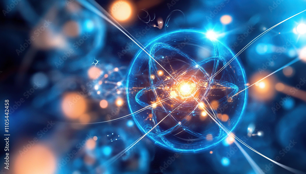 Visualization of a hydrogen atom with neon rings Visualization of a hydrogen atom with neon rings