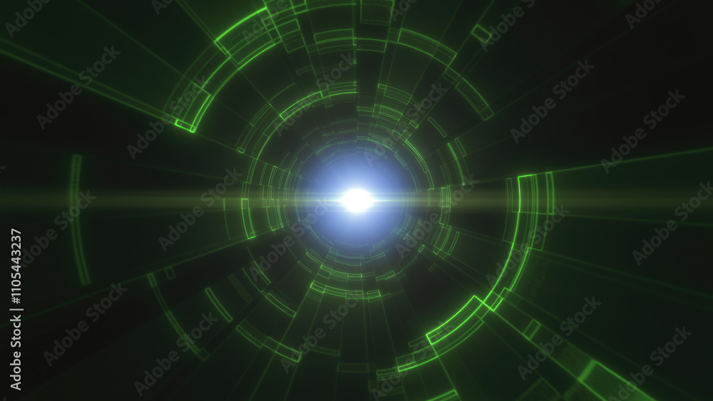 A futuristic, green digital tunnel with concentric circular patterns and glowing lines technology and data flow background A futuristic, green digital tunnel with concentric circular patterns and glowing lines technology and data flow background
