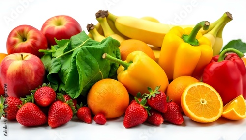 fruits and vegetables on white background