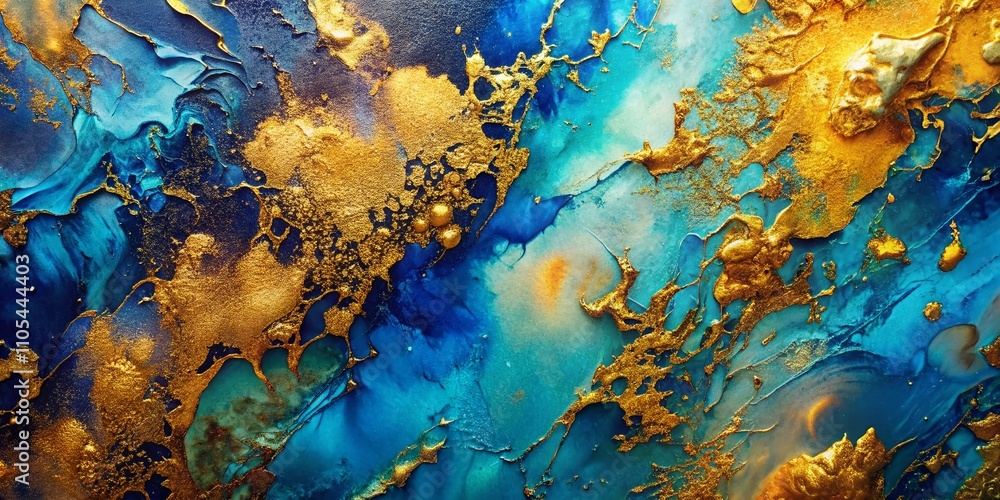 Fototapeta premium Abstract Painting Infused with Blue and Gold Light, Showcasing Complex Rich Textures and Captivating Depth, Perfect for Modern Decor and Artistic Inspirations