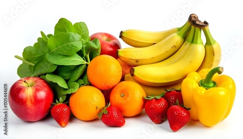 fruits and vegetables on white background