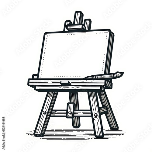 Blank easel with a paintbrush for creativity.