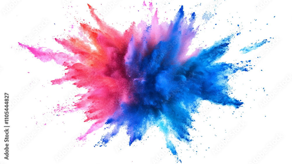 Multicolored powder explosion isolated on white background. An explosion of colorful powder is spreading on a white surface beneath. A colorful explosion powder white background. Multicolored powder explosion isolated on white background. An explosion of colorful powder is spreading on a white surface beneath. A colorful explosion powder white background.