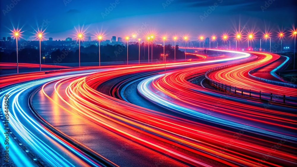 Abstract Red Light Trails on a Blue Background Captured with Tilt-Shift Photography for a Unique Visual Experience in Digital Art and Photography Abstract Red Light Trails on a Blue Background Captured with Tilt-Shift Photography for a Unique Visual Experience in Digital Art and Photography