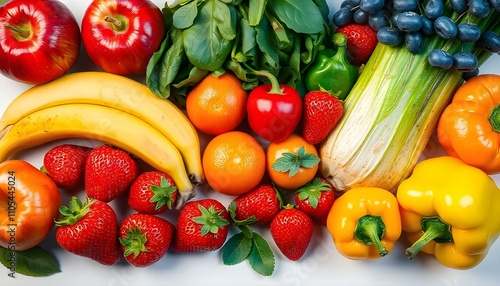 fruits and vegetables on white background