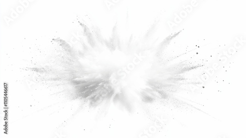 White powder explosion, isolated on white background. Bright white paint color powder explosion. Abstract gray and white explosion powder background texture. 