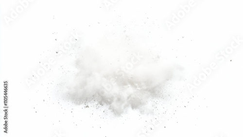 White powder explosion, isolated on white background. Bright white paint color powder explosion. Abstract gray and white explosion powder background texture. 