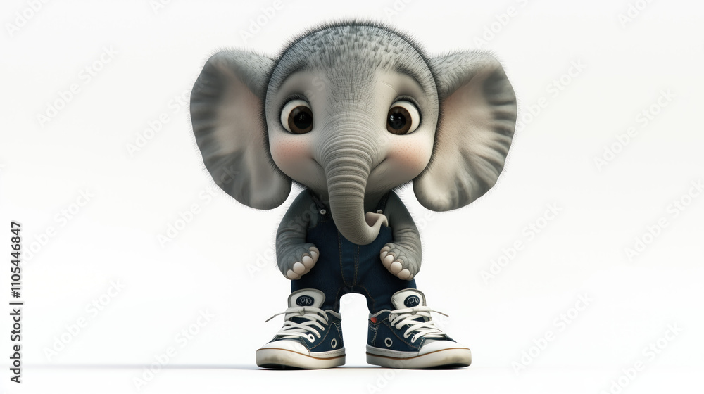 Cute baby elephant in fashionable sneakers on white isolated background Cute baby elephant in fashionable sneakers on white isolated background
