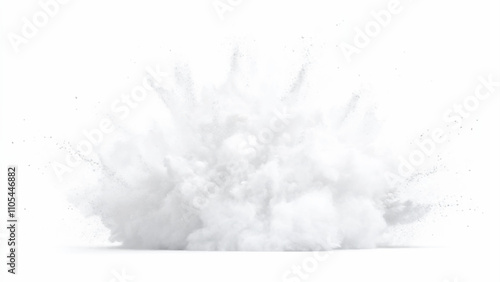 Bright white paint color powder explosion. Gray powder explosion with dark colors isolated white background. Abstract powder splatted on white background, freeze motion of black powder exploding.