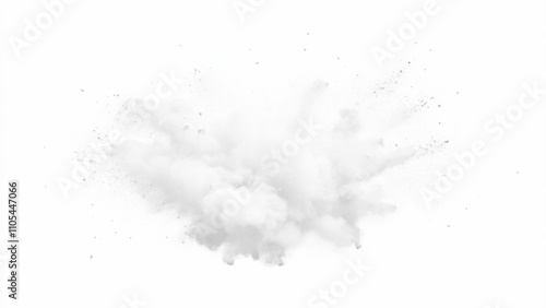 Bright white paint color powder explosion. Gray powder explosion with dark colors isolated white background. Abstract powder splatted on white background, freeze motion of black powder exploding.