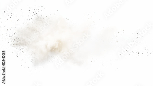 Bright white paint color powder explosion. Gray powder explosion with dark colors isolated white background. Abstract powder splatted on white background, freeze motion of black powder exploding.