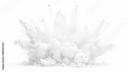 Bright white paint color powder explosion. Gray powder explosion with dark colors isolated white background. Abstract powder splatted on white background, freeze motion of black powder exploding.