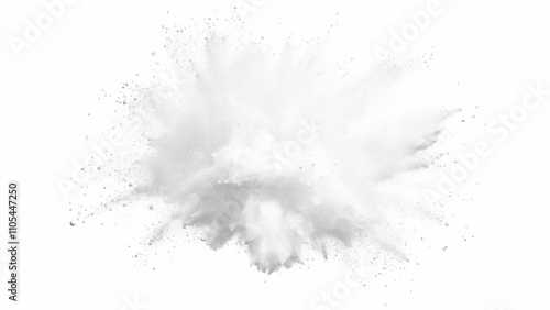 Bright white paint color powder explosion. Gray powder explosion with dark colors isolated white background. Abstract powder splatted on white background, freeze motion of black powder exploding.