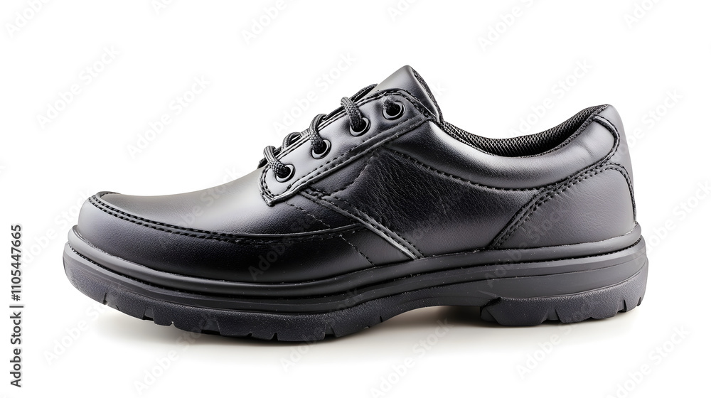 Black leather shoe with laces, isolated on white background. Black leather shoe with laces, isolated on white background.