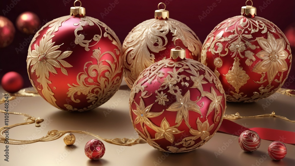 Elegant Red Gold Christmas Ornament Decorations Elegant Red Gold Christmas Ornament Decorations