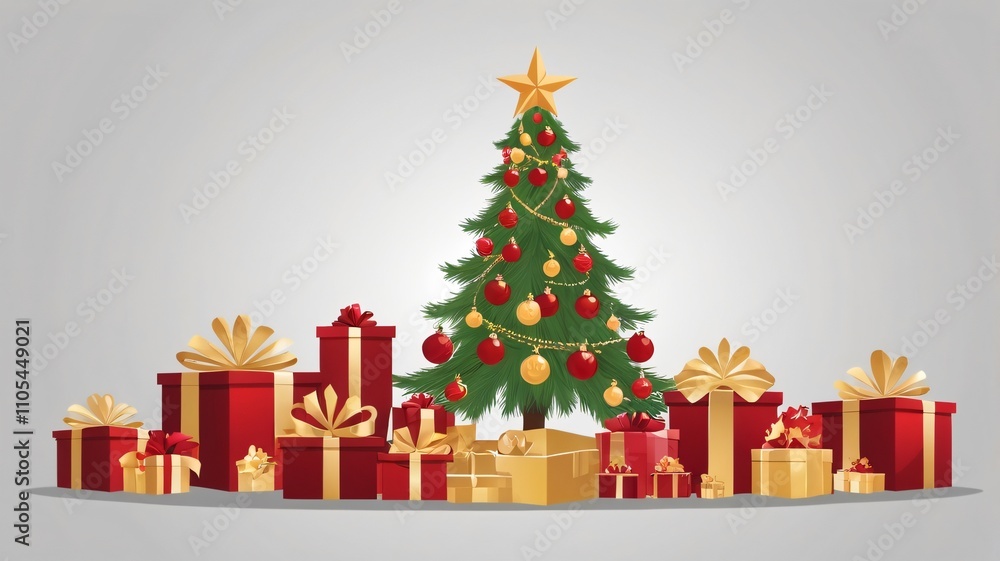 Christmas Tree with Red Gold Gifts Christmas Tree with Red Gold Gifts