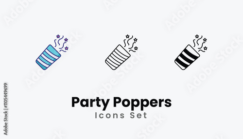 Party Poppers Icons thin line and glyph vector icon stock illustration