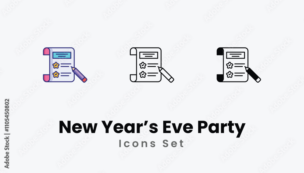 New Year�s Eve Party Icons thin line and glyph vector icon stock illustration New Year�s Eve Party Icons thin line and glyph vector icon stock illustration