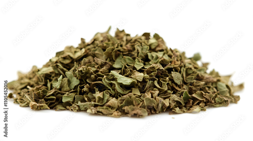Dried oregano leaves pile isolated on white background. Dried oregano leaves pile isolated on white background.