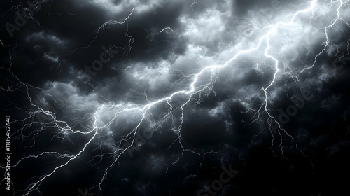 Dramatic Lightning Strikes Across a Dark, Stormy Sky Abstract Background Illustration