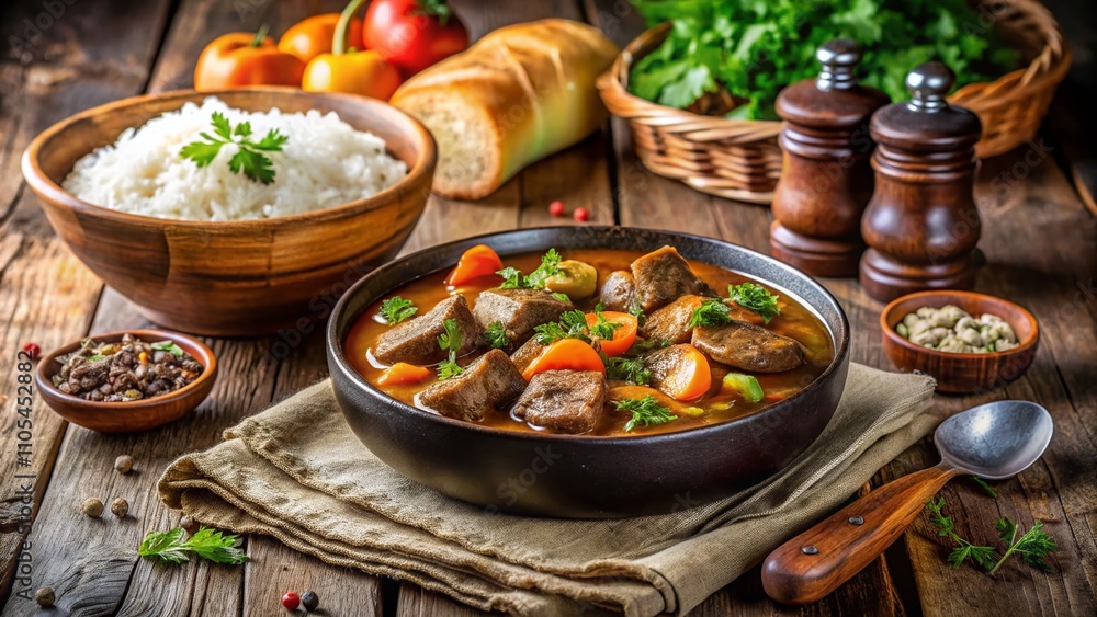 A Delicious Bowl of Beef Stew with Rice Served in a Rustic Setting, Capturing the Warmth and Comfort of Homemade Meals Perfect for Sharing with Family and Friends A Delicious Bowl of Beef Stew with Rice Served in a Rustic Setting, Capturing the Warmth and Comfort of Homemade Meals Perfect for Sharing with Family and Friends