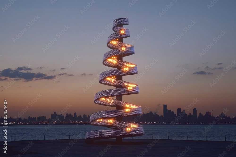 Obraz premium Illuminated Spiral Tree Cityscape Background
