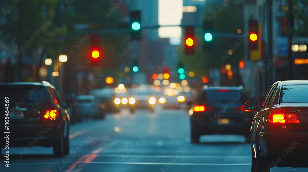 A downtown area with temporary traffic signals causing confusion among drivers. A downtown area with temporary traffic signals causing confusion among drivers.