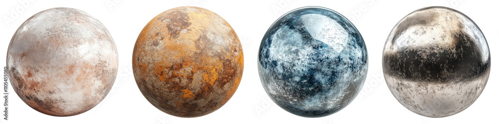 Mercury ball isolated on transparent background, Set of Mercury ball isolated on transparent background, Set of