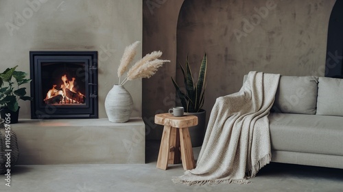 Gemütliches Kaminzimmer mit Couch