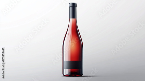 Wine bottle with deep red liquid and black label isolated on transparent background
