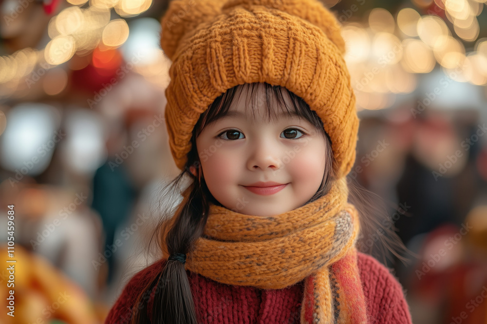 Portrait of a cute girl against the background of fair lights Portrait of a cute girl against the background of fair lights