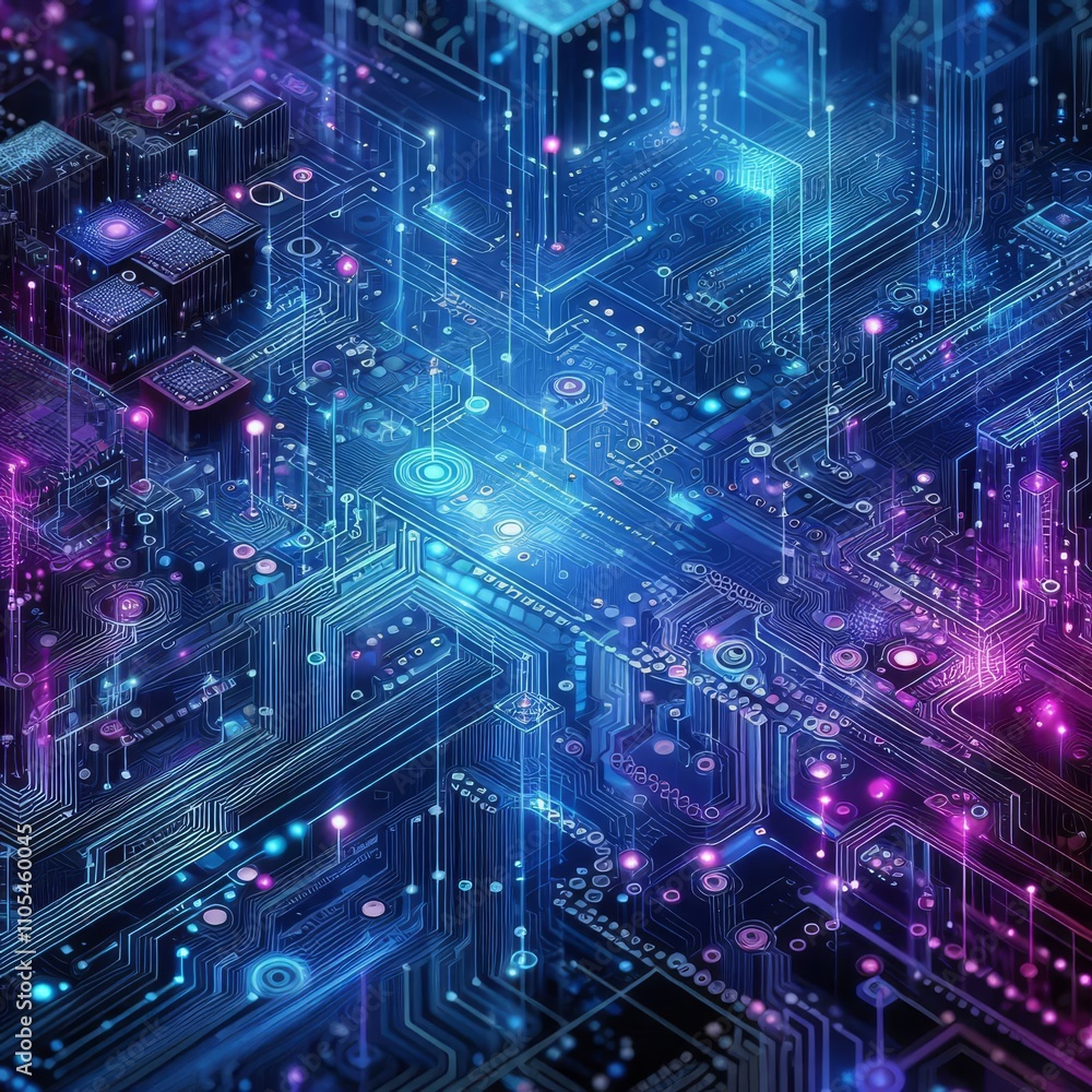 Fototapeta premium Blue-violet technology background micro circuit