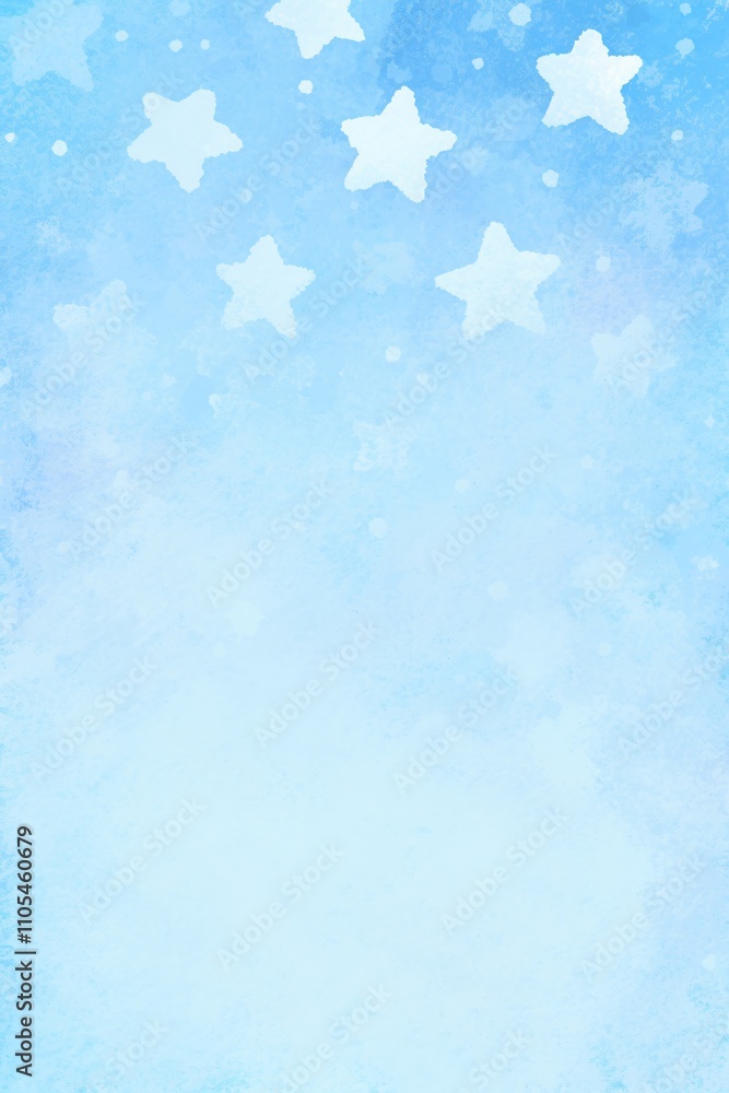 Border with stars on blue background. Cute magical night concept. Watercolor illustration with copy space for greeting card, print, invitation, poster, nursery, baby shower Border with stars on blue background. Cute magical night concept. Watercolor illustration with copy space for greeting card, print, invitation, poster, nursery, baby shower