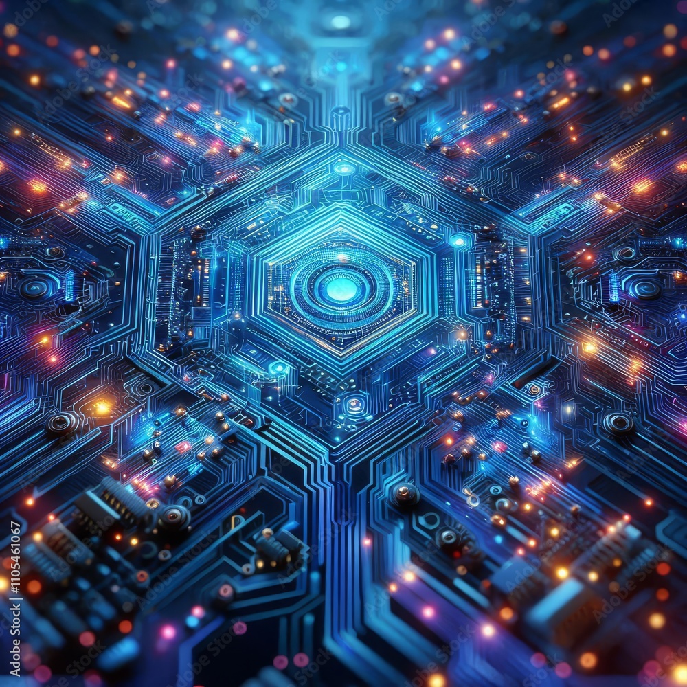 Obraz premium Blue-violet technology background micro circuit