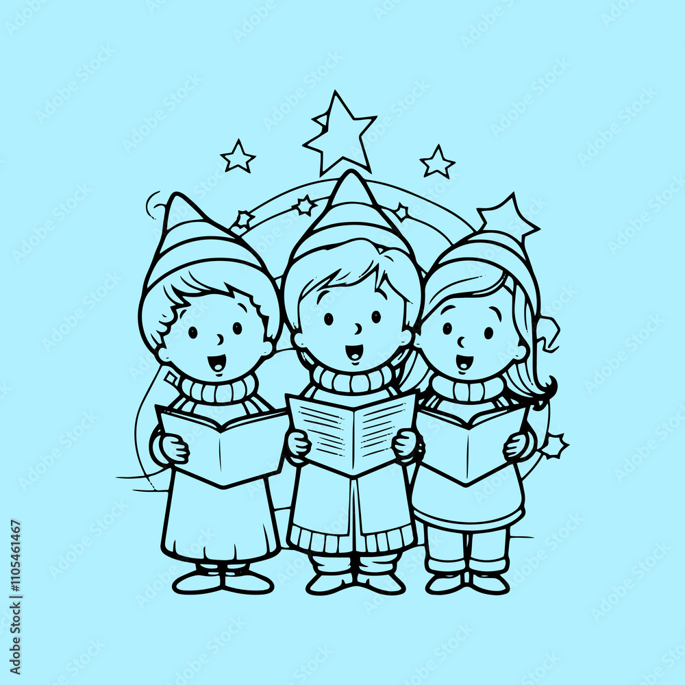 Fototapeta premium Three children are singing Christmas carols and gift 8