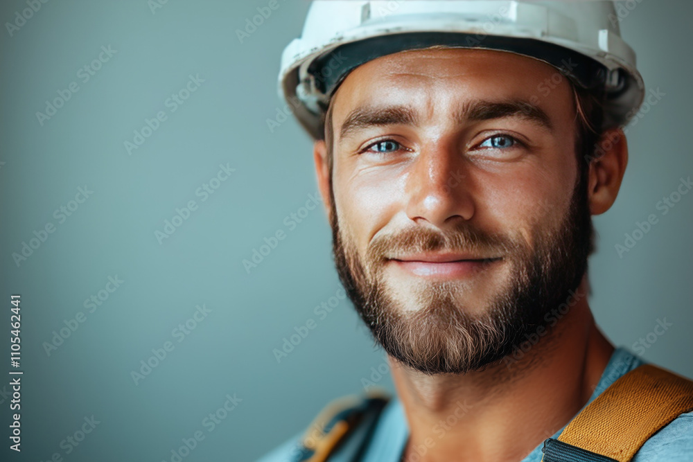 Close-up of a builder in a helmet Close-up of a builder in a helmet