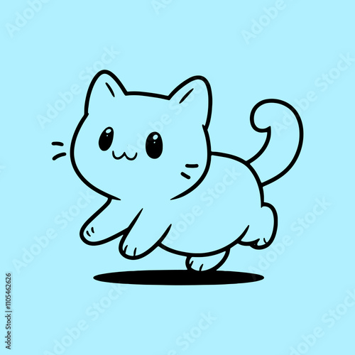 A simple black outline drawing of a cartoon cat 1