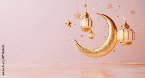 3D Rendering of Ramadan and Eid Festive Elements
