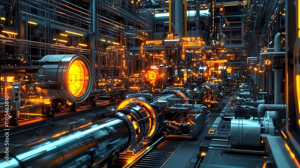 Futuristic Industrial Complex with Intricate Machinery and Engineering Systems Futuristic Industrial Complex with Intricate Machinery and Engineering Systems