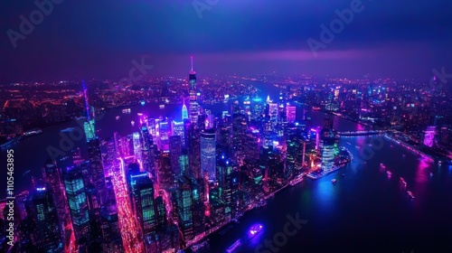 Wallpaper Mural Illuminated smart city nightscape urban environment aerial view low-energy lighting concept Torontodigital.ca