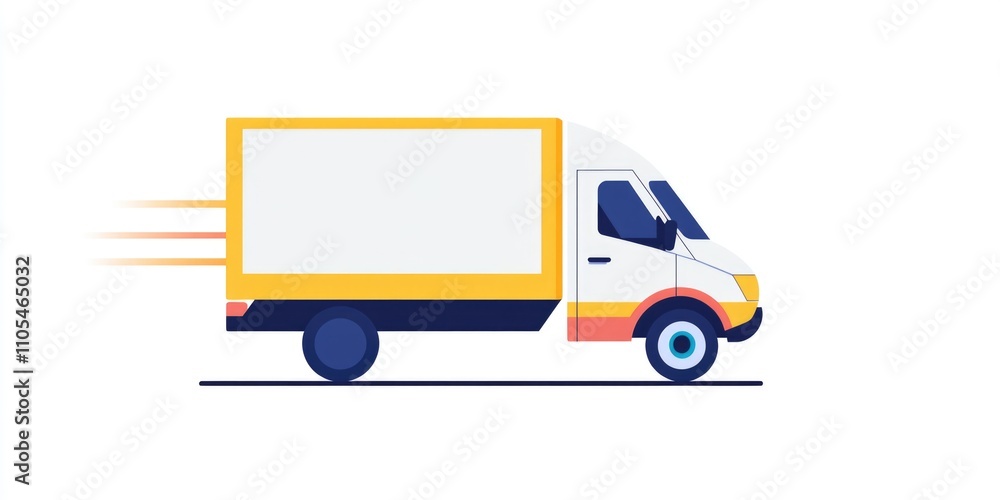 White truck is speeding down the road. The truck is a delivery truck, and it is likely that it is on its way to deliver a package. Concept of urgency and movement White truck is speeding down the road. The truck is a delivery truck, and it is likely that it is on its way to deliver a package. Concept of urgency and movement