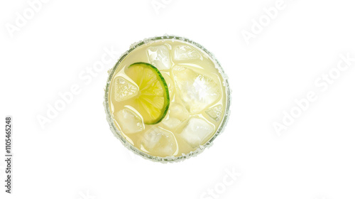 Margarita with lime, top down view, isolated