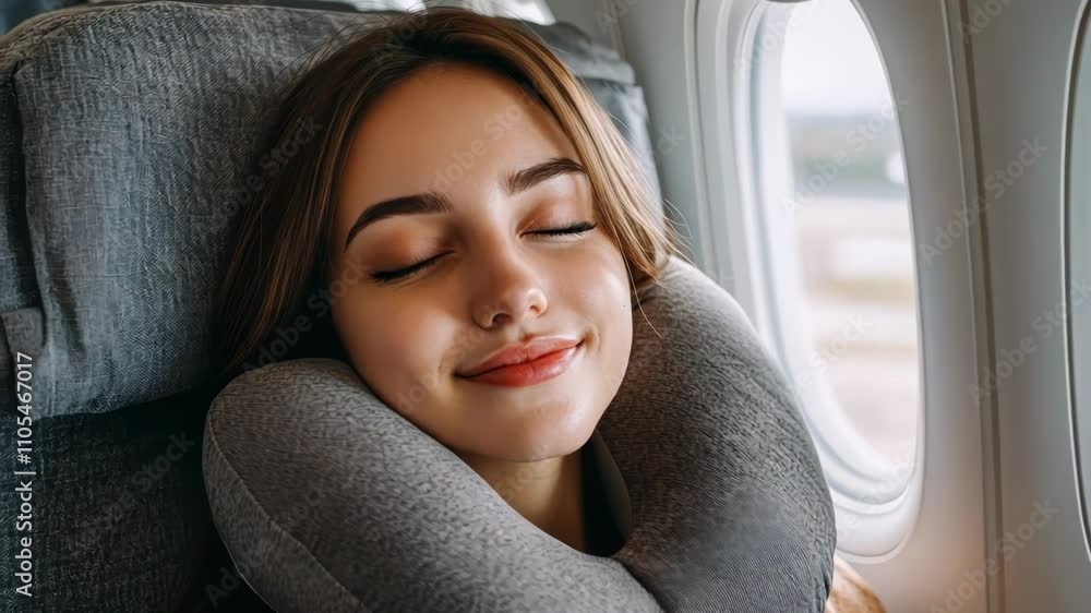 Content Passenger Relaxing on Airplane Content Passenger Relaxing on Airplane