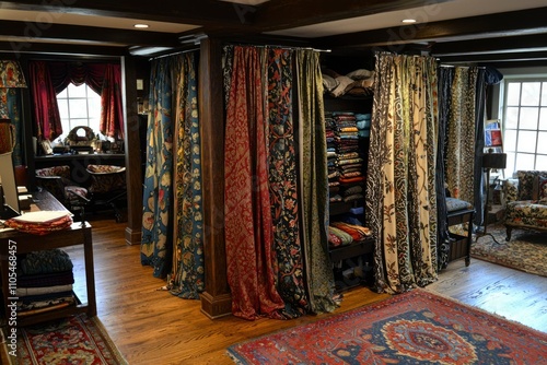 A Room Displaying Various Fabrics and Drapes