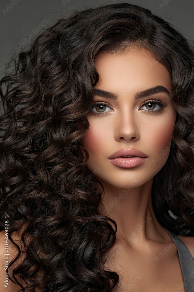 Beauty brunette girl with long and shiny wavy black hair . Beautiful woman model with curly hairstyle . Cosmetology , beauty and spa Beauty brunette girl with long and shiny wavy black hair . Beautiful woman model with curly hairstyle . Cosmetology , beauty and spa